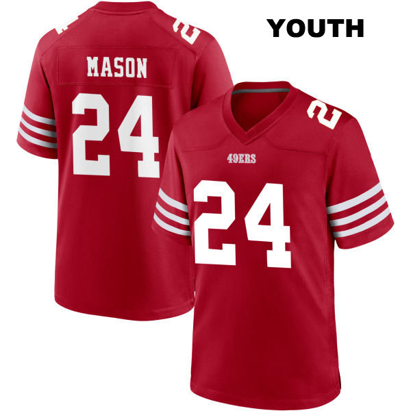 Stitched Jordan Mason Home San Francisco 49ers Youth Number 24 Red Football Jersey