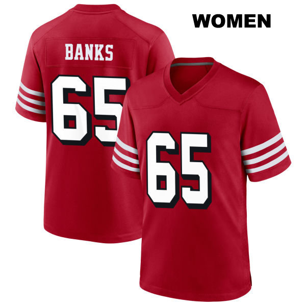 Aaron Banks Stitched San Francisco 49ers Womens Number 65 Alternate Scarlet Football Jersey