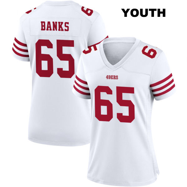 Aaron Banks Stitched Home San Francisco 49ers Youth Number 65 White Football Jersey