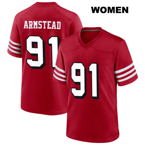 Stitched Arik Armstead Alternate San Francisco 49ers Womens Number 91 Scarlet Football Jersey