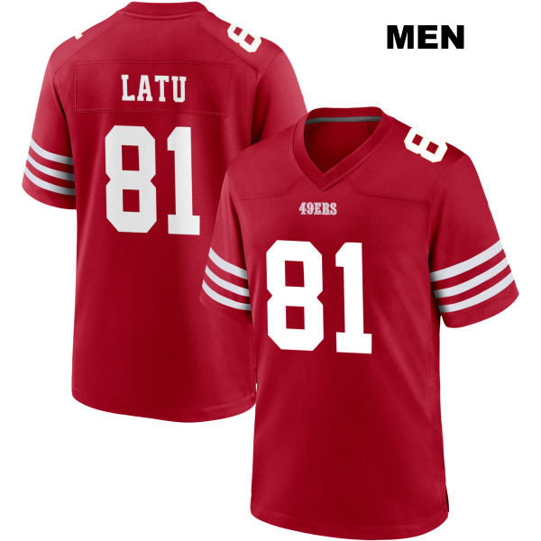 Stitched Cameron Latu San Francisco 49ers Mens Number 81 Home Red Football Jersey