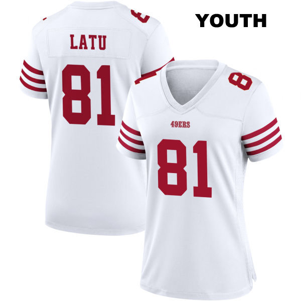 Cameron Latu San Francisco 49ers Youth Home Number 81 Stitched White Football Jersey