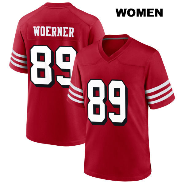 Charlie Woerner Alternate San Francisco 49ers Womens Number 89 Stitched Scarlet Football Jersey
