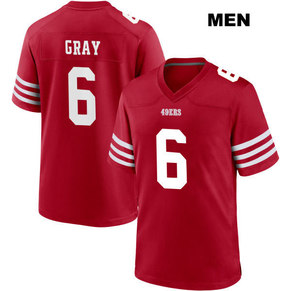 Danny Gray Stitched San Francisco 49ers Mens Home Number 6 Red Football Jersey
