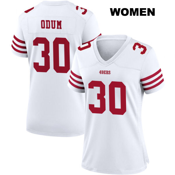 George Odum Stitched San Francisco 49ers Womens Home Number 30 White Football Jersey
