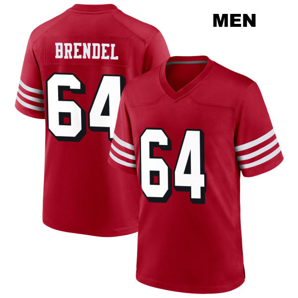 Stitched Jake Brendel San Francisco 49ers Mens Alternate Number 64 Scarlet Football Jersey