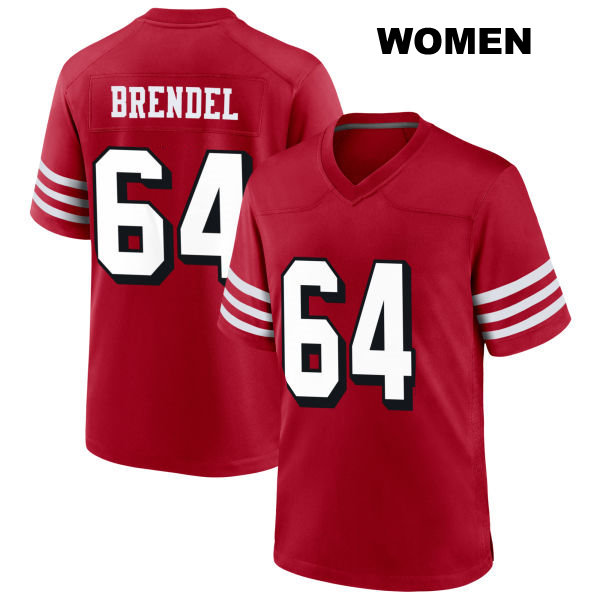 Jake Brendel San Francisco 49ers Womens Stitched Alternate Number 64 Scarlet Football Jersey
