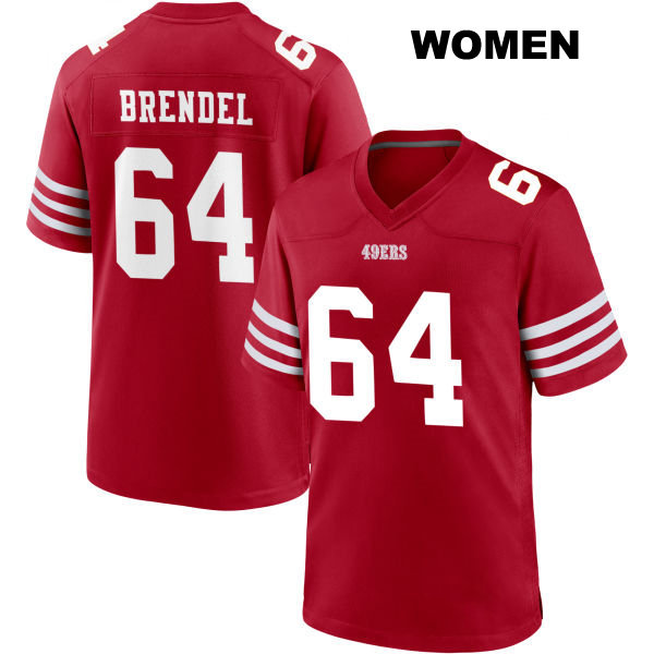 Stitched Jake Brendel San Francisco 49ers Home Womens Number 64 Red Football Jersey