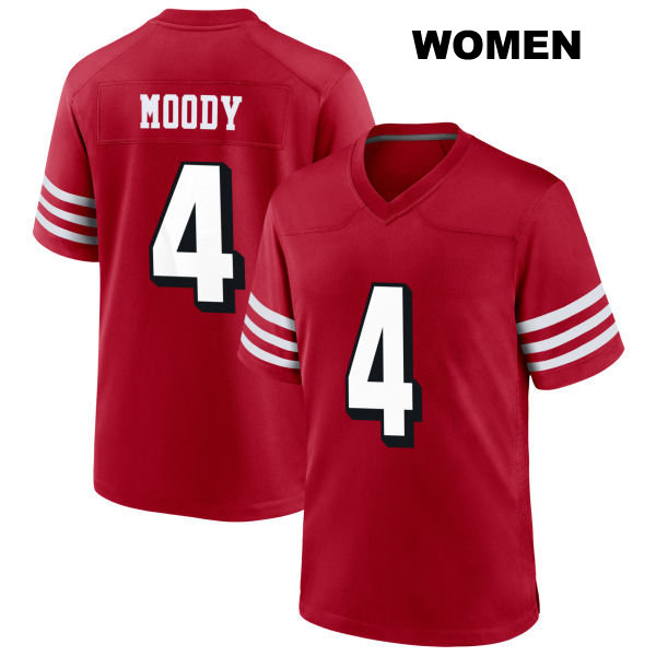 Jake Moody Stitched San Francisco 49ers Alternate Womens Number 4 Scarlet Football Jersey