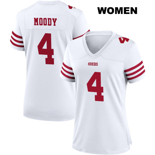 Stitched Jake Moody San Francisco 49ers Womens Number 4 Home White Football Jersey