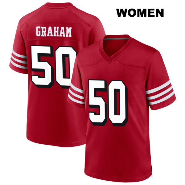 Alternate Jalen Graham Stitched San Francisco 49ers Womens Number 50 Scarlet Football Jersey