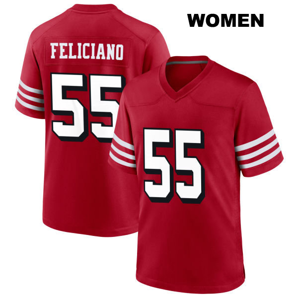 Jon Feliciano Alternate San Francisco 49ers Womens Number 55 Stitched Scarlet Football Jersey