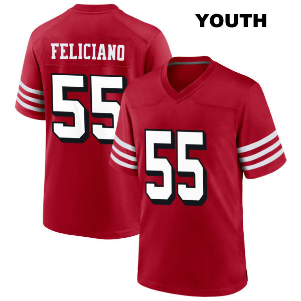 Jon Feliciano Stitched Alternate San Francisco 49ers Youth Number 55 Scarlet Football Jersey