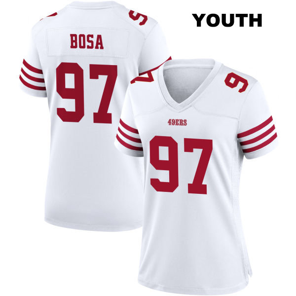 Stitched Nick Bosa Home San Francisco 49ers Youth Number 97 White Football Jersey