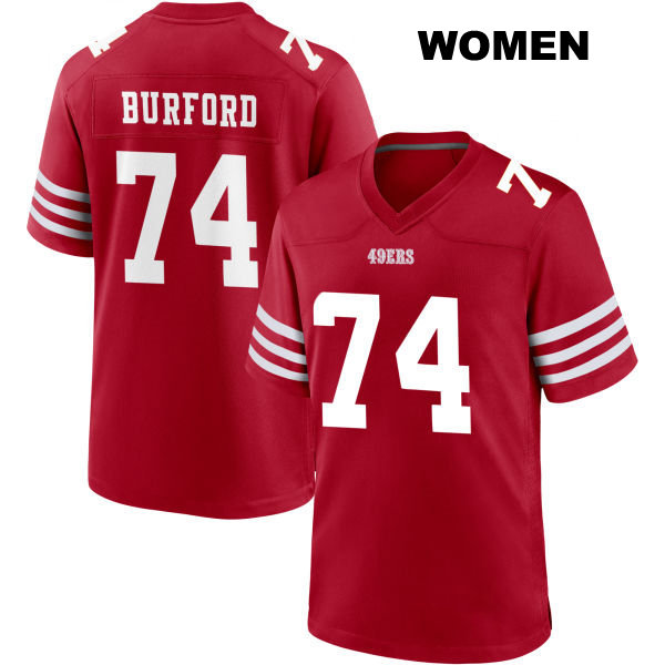 Spencer Burford Home San Francisco 49ers Stitched Womens Number 74 Red Football Jersey