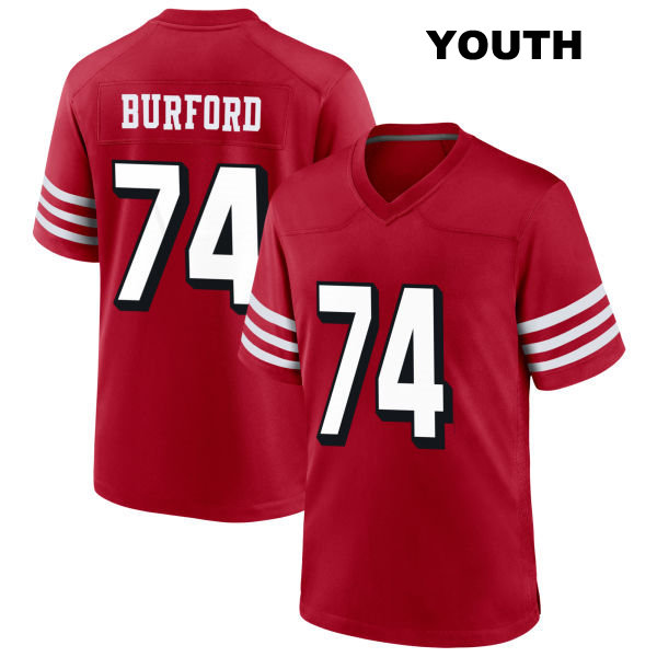 Stitched Spencer Burford San Francisco 49ers Alternate Youth Number 74 Scarlet Football Jersey