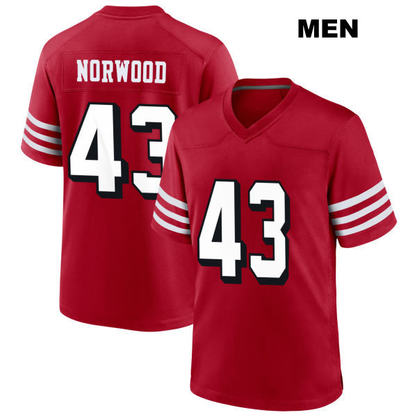 Alternate Tre Norwood San Francisco 49ers Mens Number 43 Stitched Scarlet Football Jersey