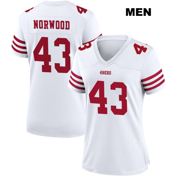 Tre Norwood Stitched San Francisco 49ers Mens Home Number 43 White Football Jersey