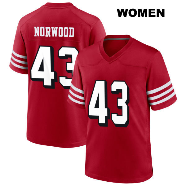Tre Norwood San Francisco 49ers Stitched Womens Number 43 Alternate Scarlet Football Jersey