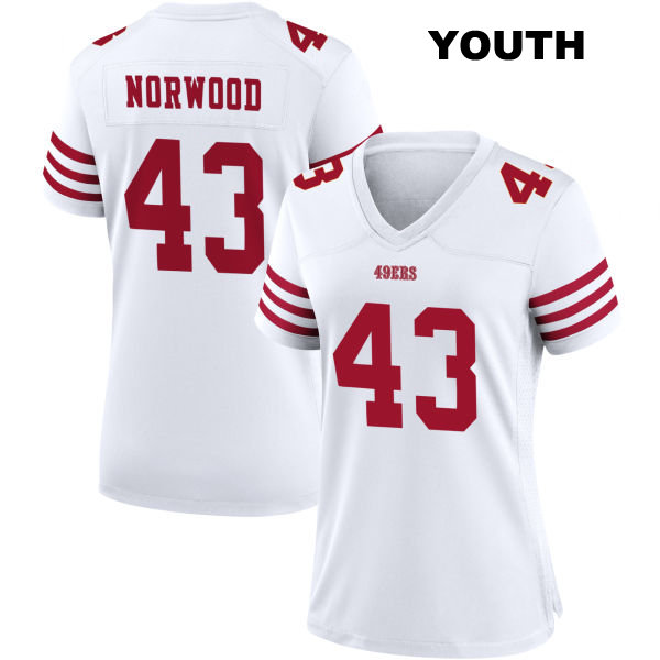 Tre Norwood Home San Francisco 49ers Youth Stitched Number 43 White Football Jersey