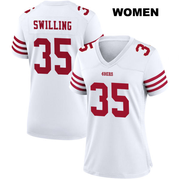 Stitched Tre Swilling San Francisco 49ers Home Womens Number 35 White Football Jersey